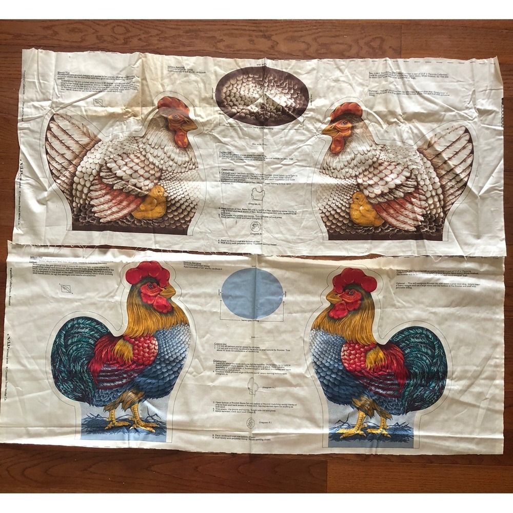 VINTAGE VIP CRANSTON PRINT WORKS CUT & SEW PREPRINTED HEN & ROSTER PANELS